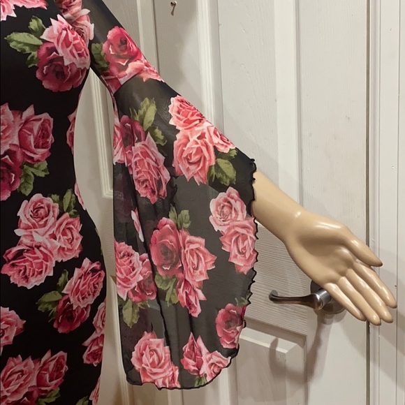 ❤️Colorful Floral Mesh Bell Sleeves Dress - Picture 8 of 8